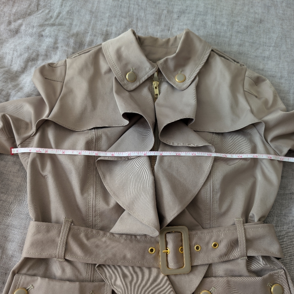 Anthropologie Elevenses Femme Trench Jacket Neutral Motif Size 0 - Picture 15 of 16